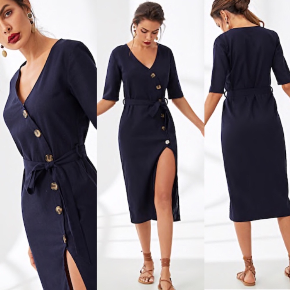 Trendy Side Button Belted Up Dress